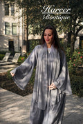 Embellished Cape Abaya – Burgundy & Gray