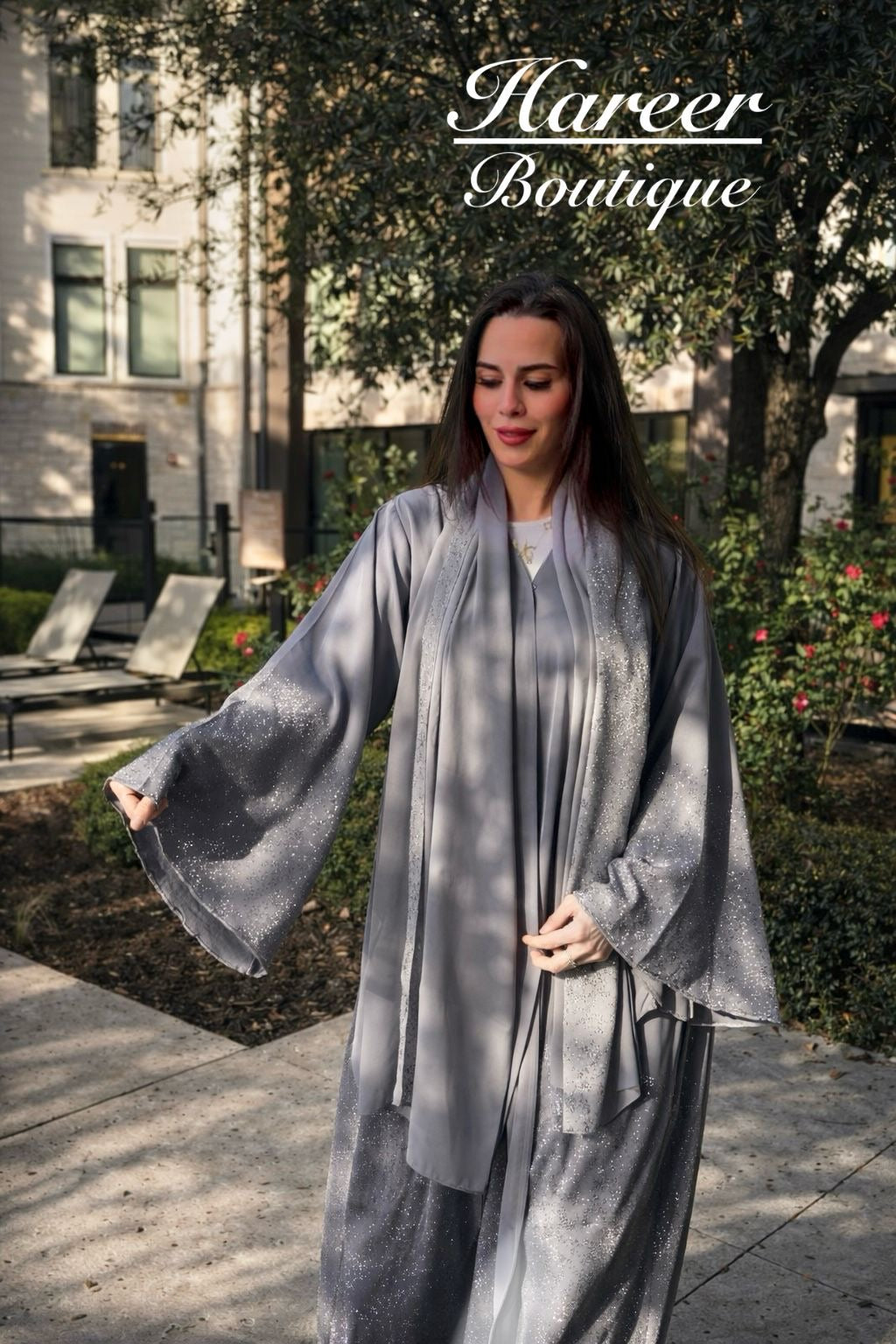 Embellished Cape Abaya – Burgundy & Gray