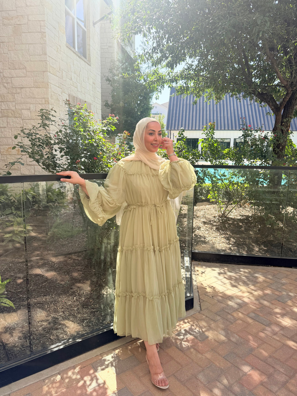 Sage Green Ruffle Maxi Dress – Free Size