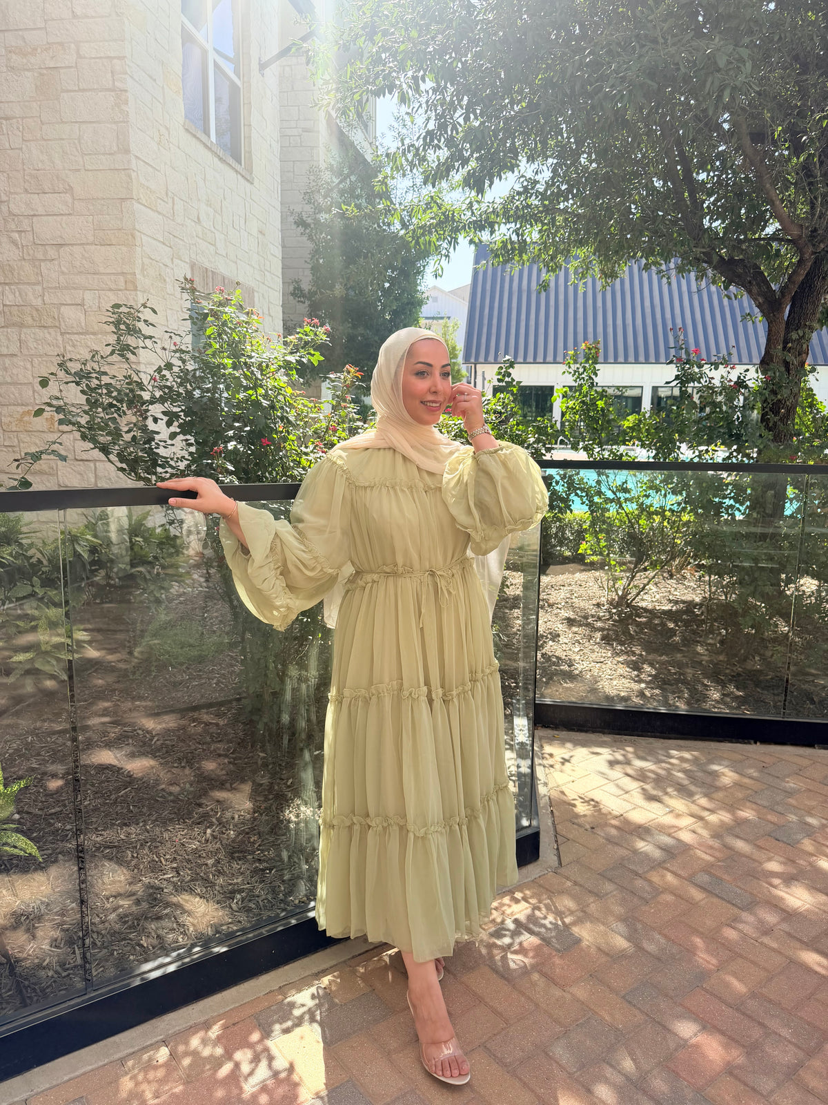 Sage Green Ruffle Maxi Dress – Free Size