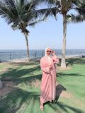 Embroidered Open Abaya –  Green & Pink