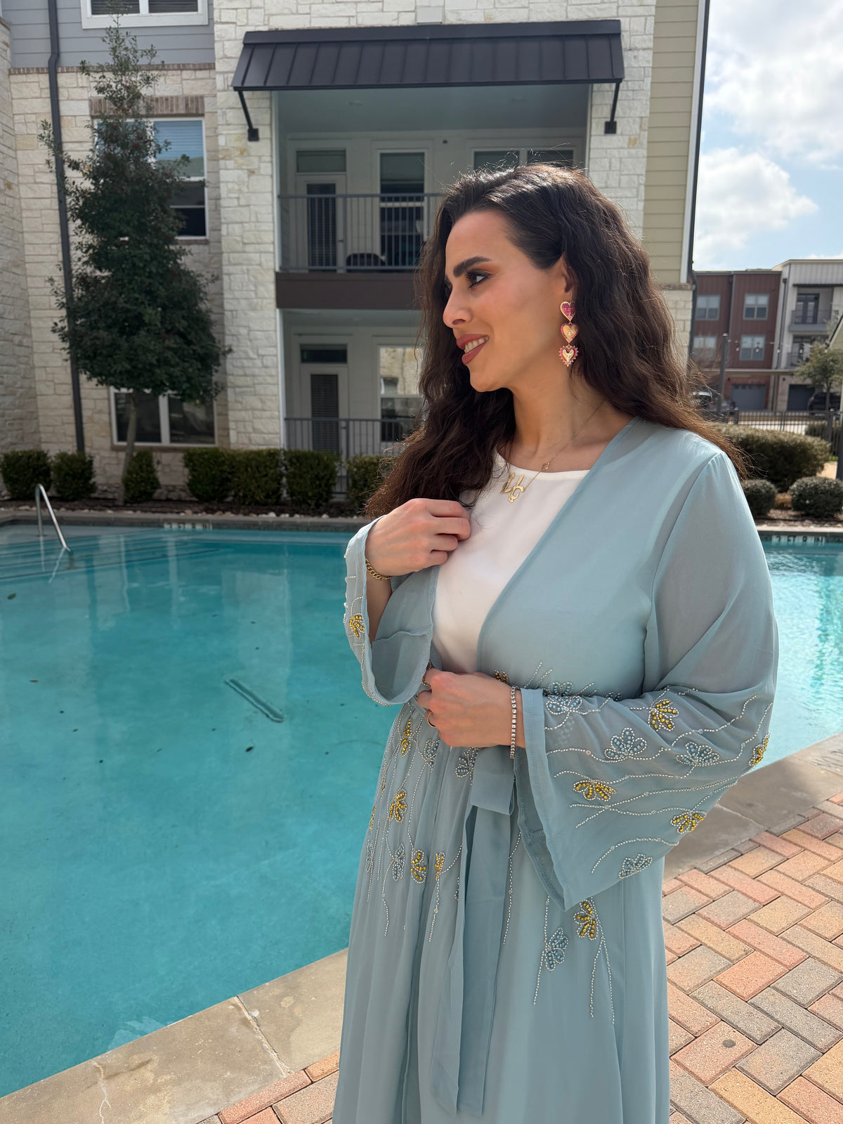 Embellished Two-Piece Occasion Set – Powder Blue & Blush Pink