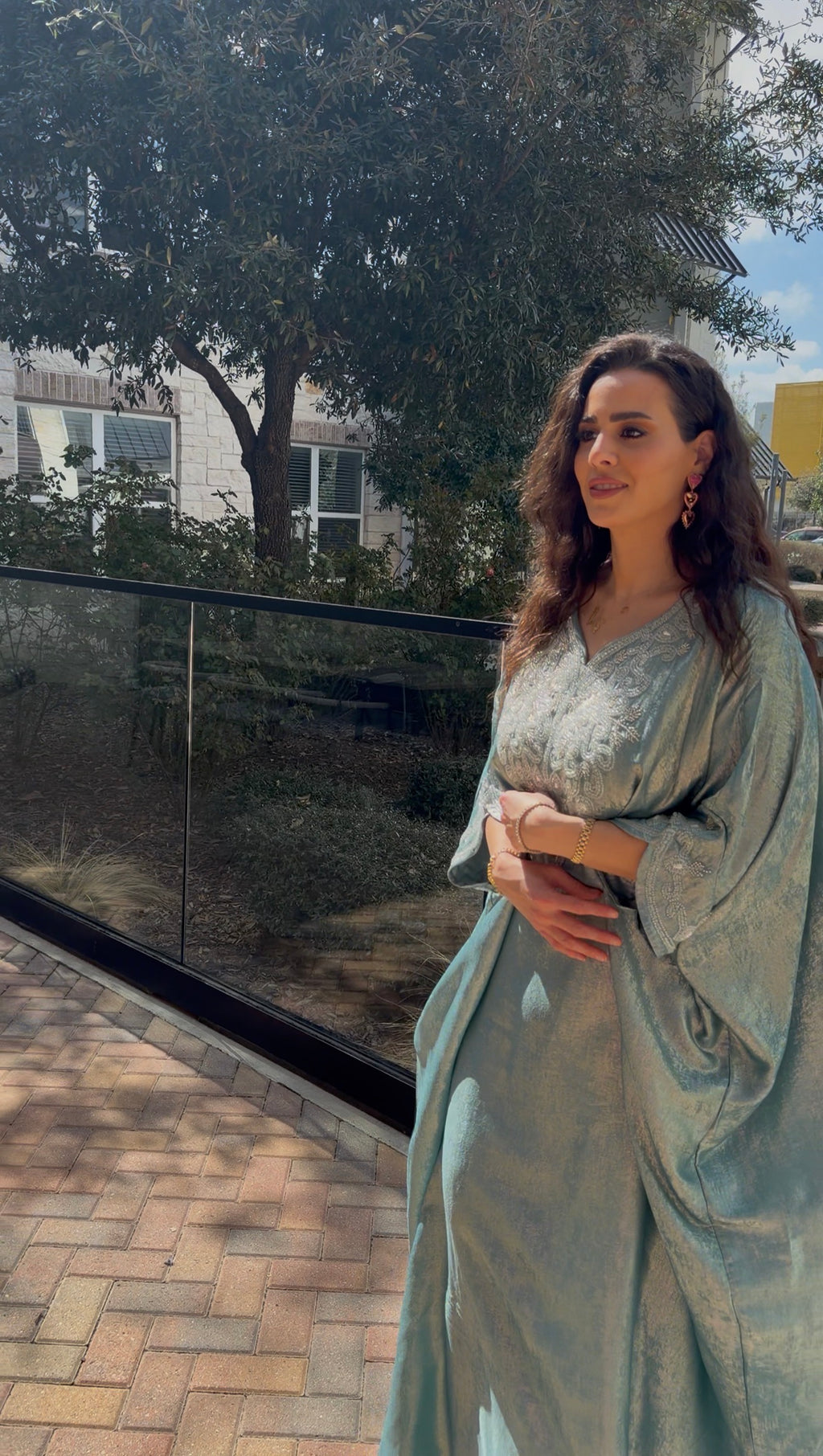 Luxury Embroidered Jalabiya – Sage & Blush Pink