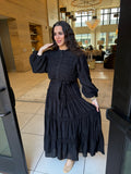 Black Textured Ruffle Maxi Dress