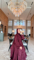 Textured Flowy Abaya – Burgundy & Mauve