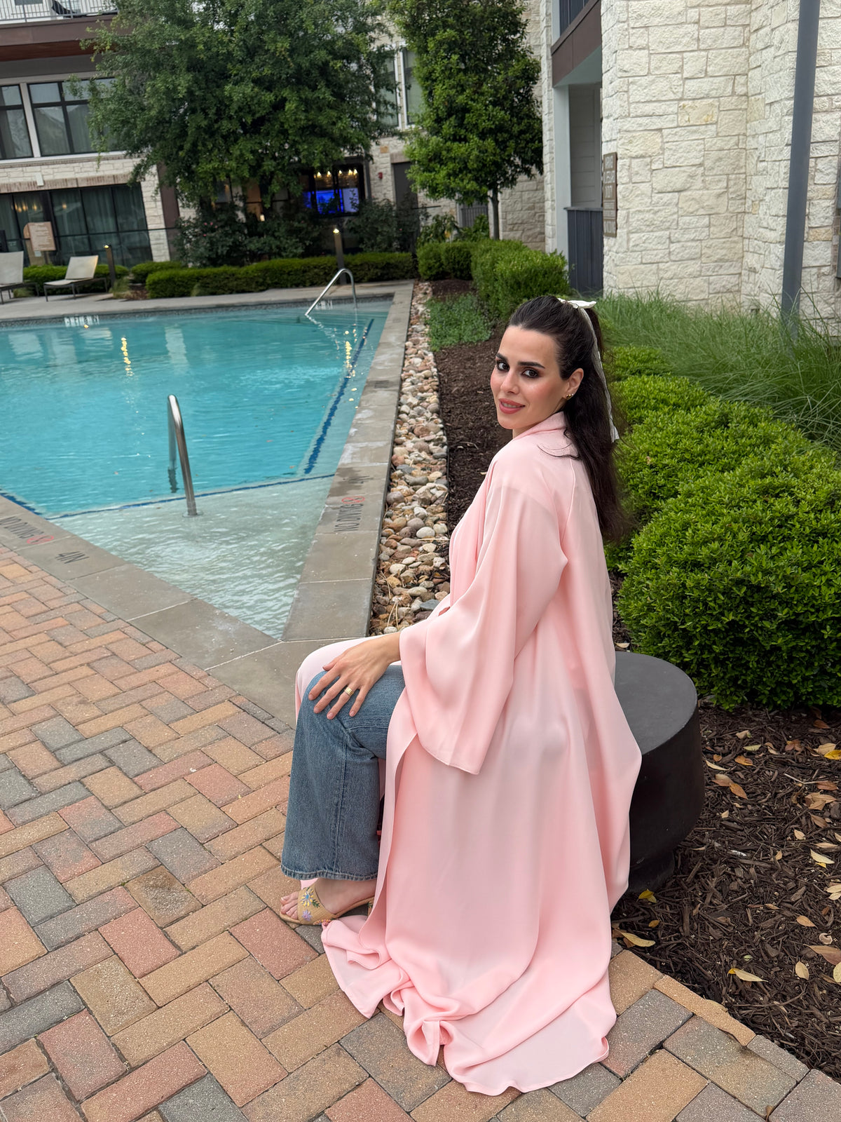 Blush Pink Pearl-Trim Abaya