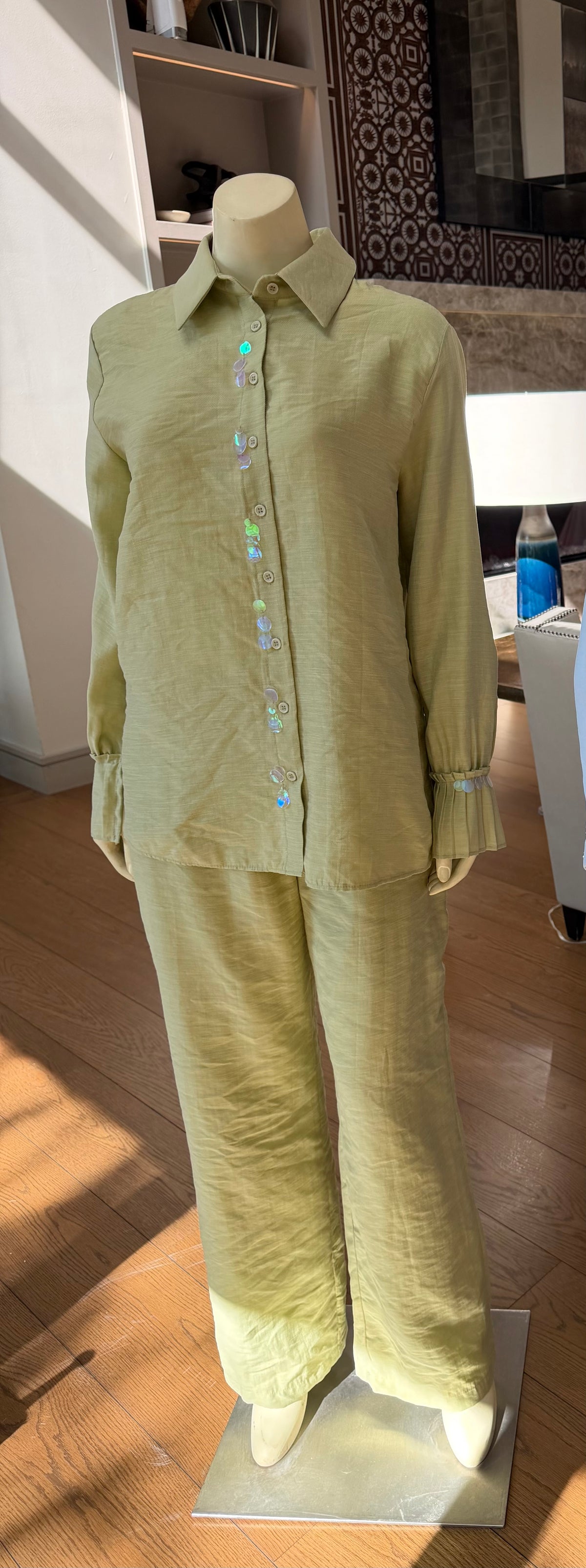 Sage Green Button-Up Two-Piece Set