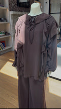 Ruffle Chiffon Two-Piece Set – Brown & Pink