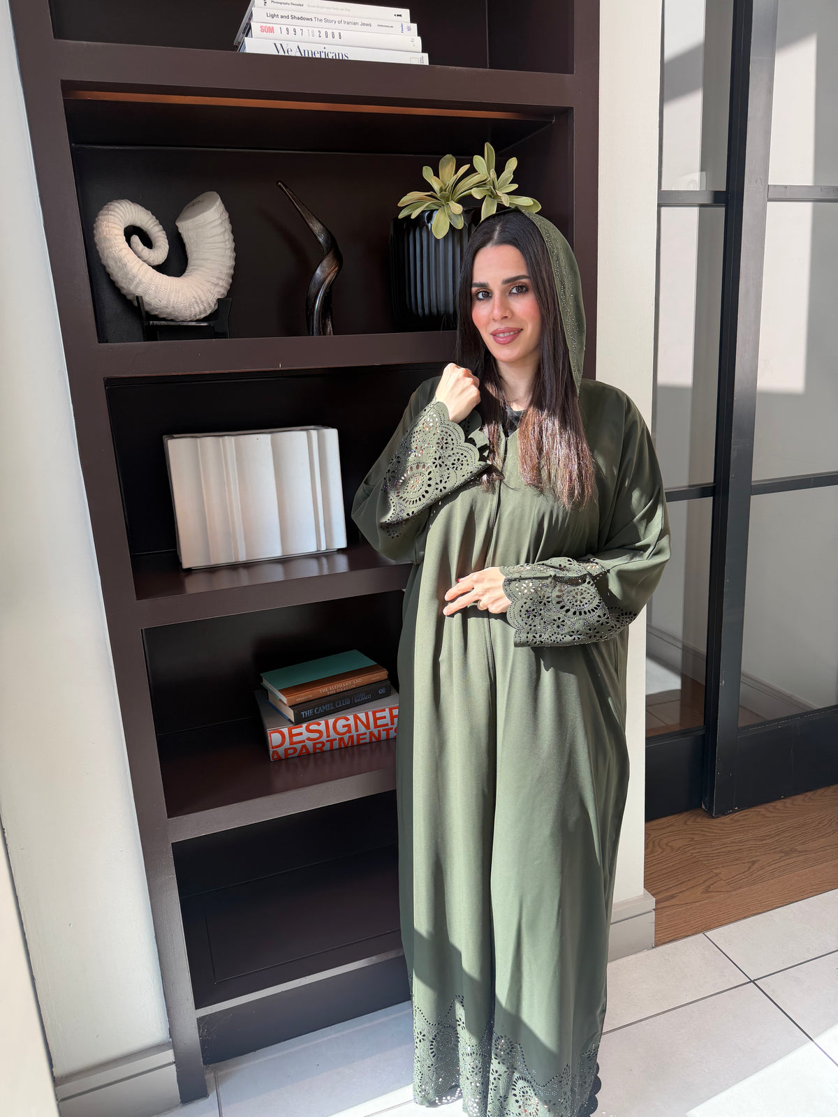 Olive Green Lace Detail Abaya