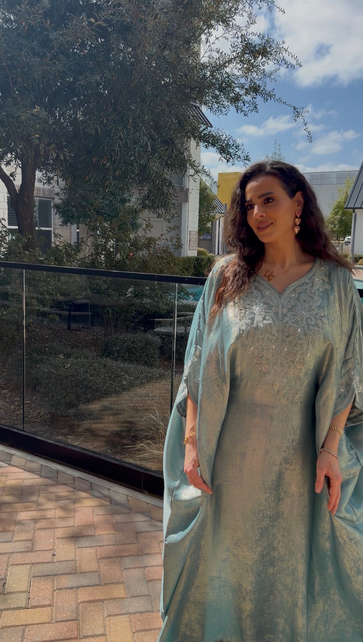 Luxury Embroidered Jalabiya – Sage & Blush Pink