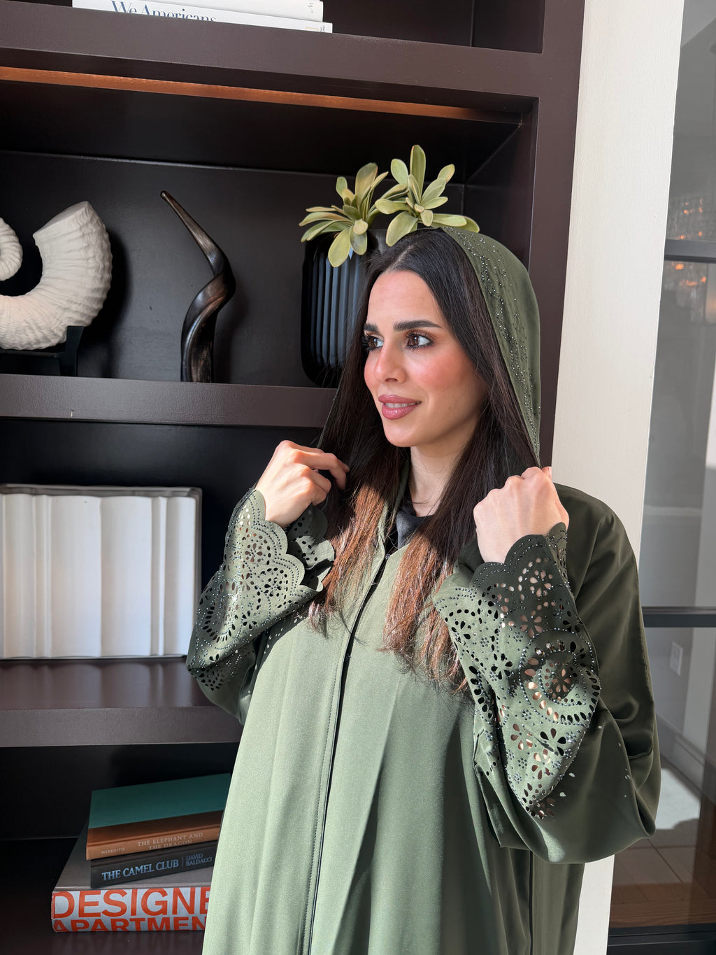 Olive Green Lace Detail Abaya