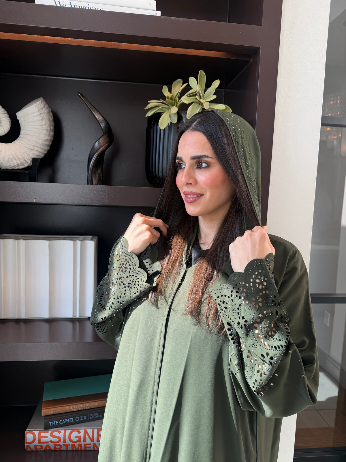 Olive Green Lace Detail Abaya