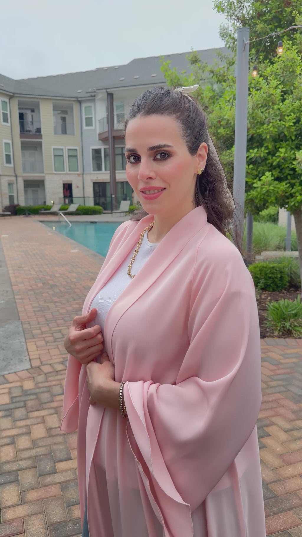 Blush Pink Pearl-Trim Abaya