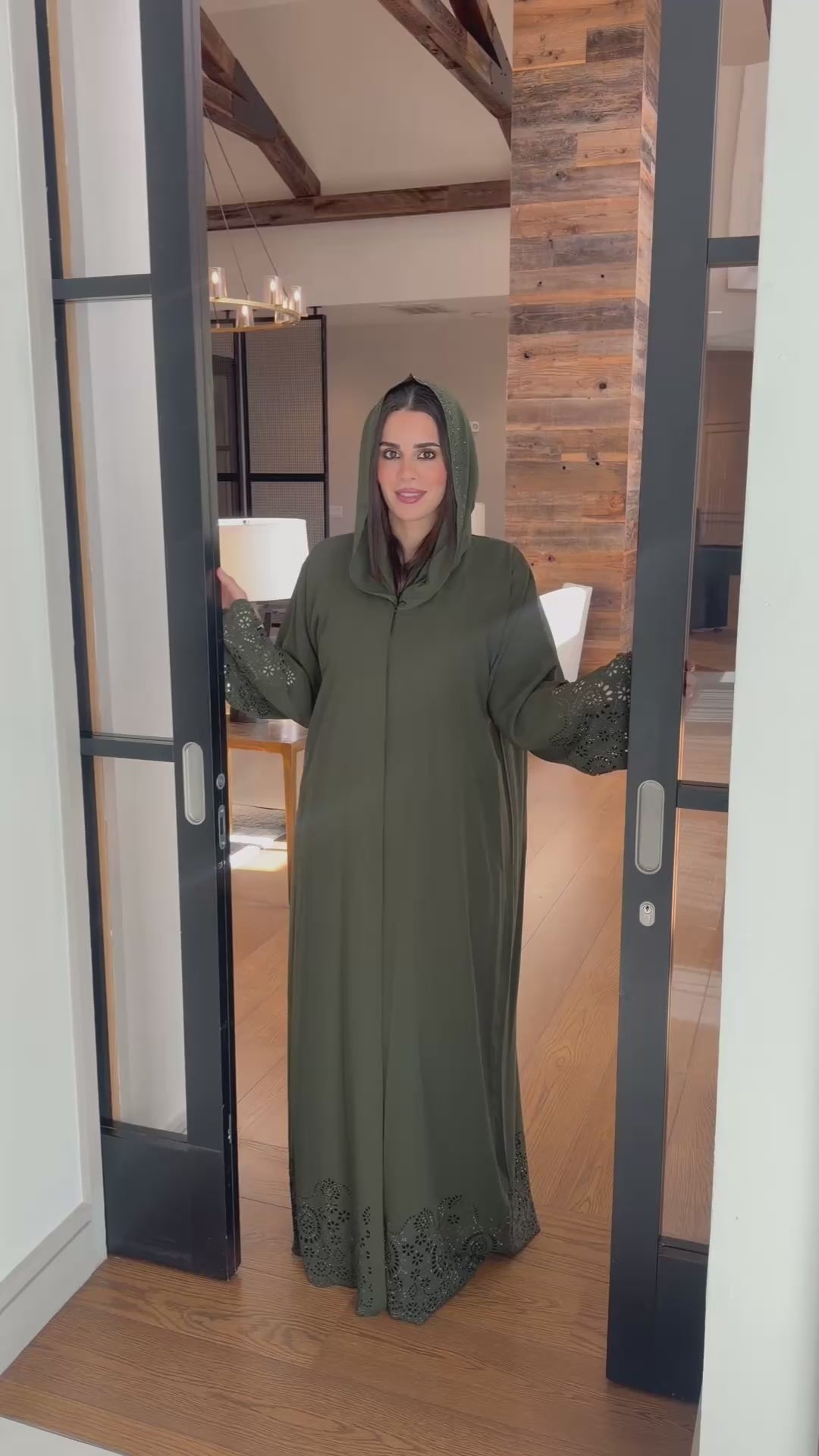 Olive Green Lace Detail Abaya