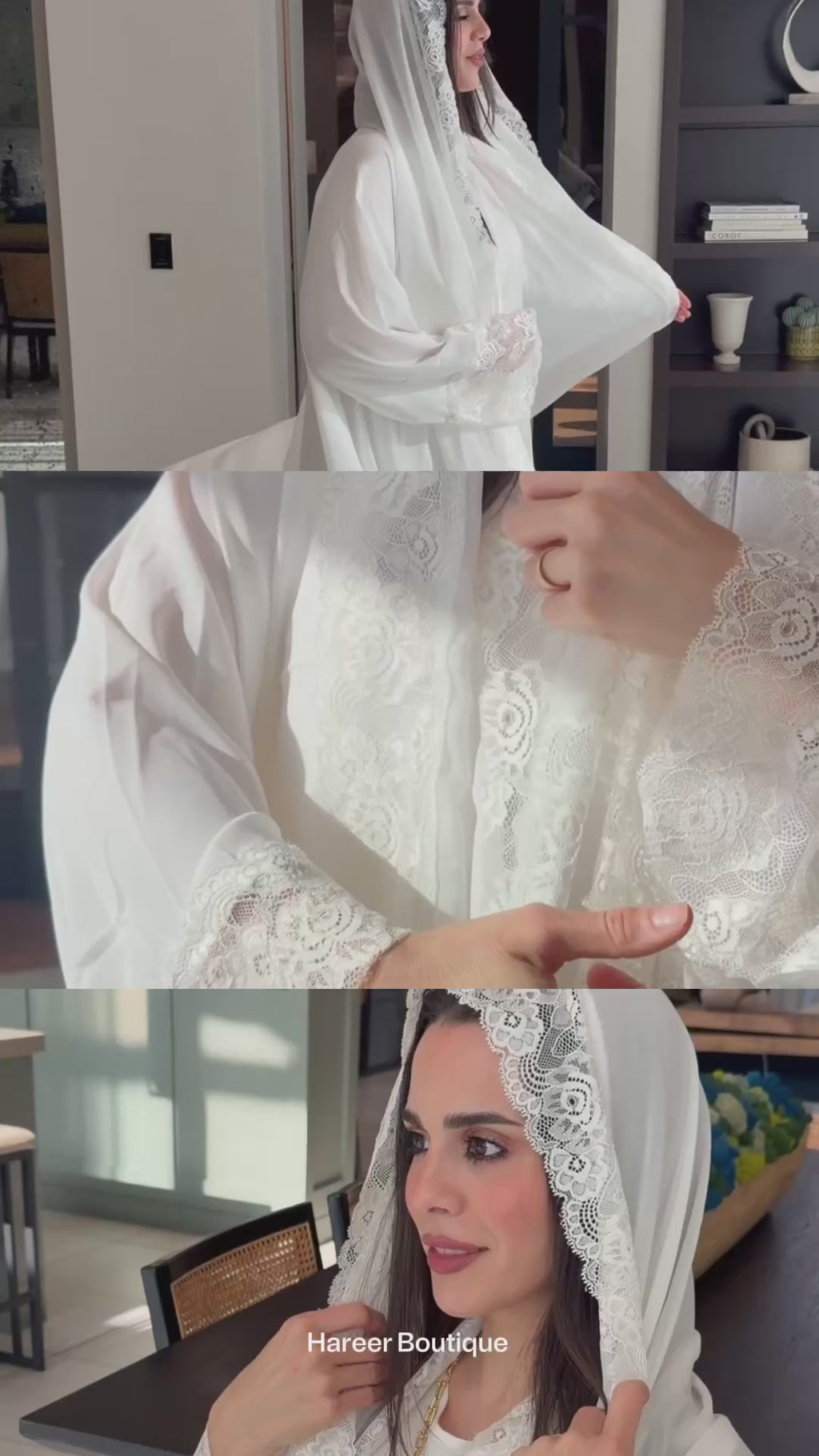 Lace Panel Abaya – White, Pink & Sky Blue