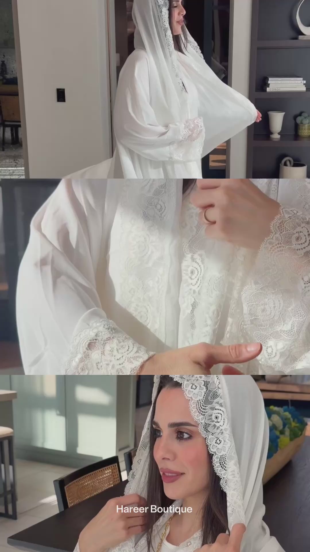Lace Panel Abaya – White, Pink & Sky Blue