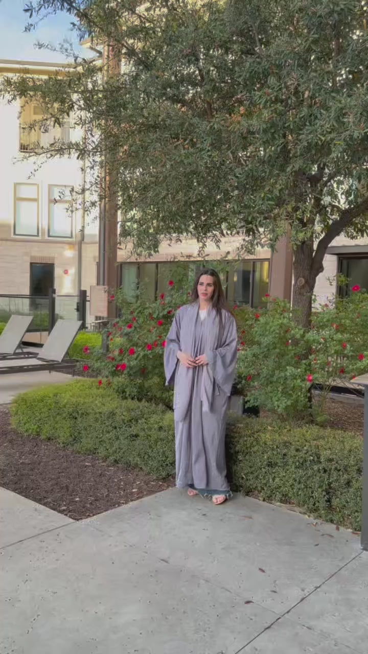 Embellished Cape Abaya – Burgundy & Gray