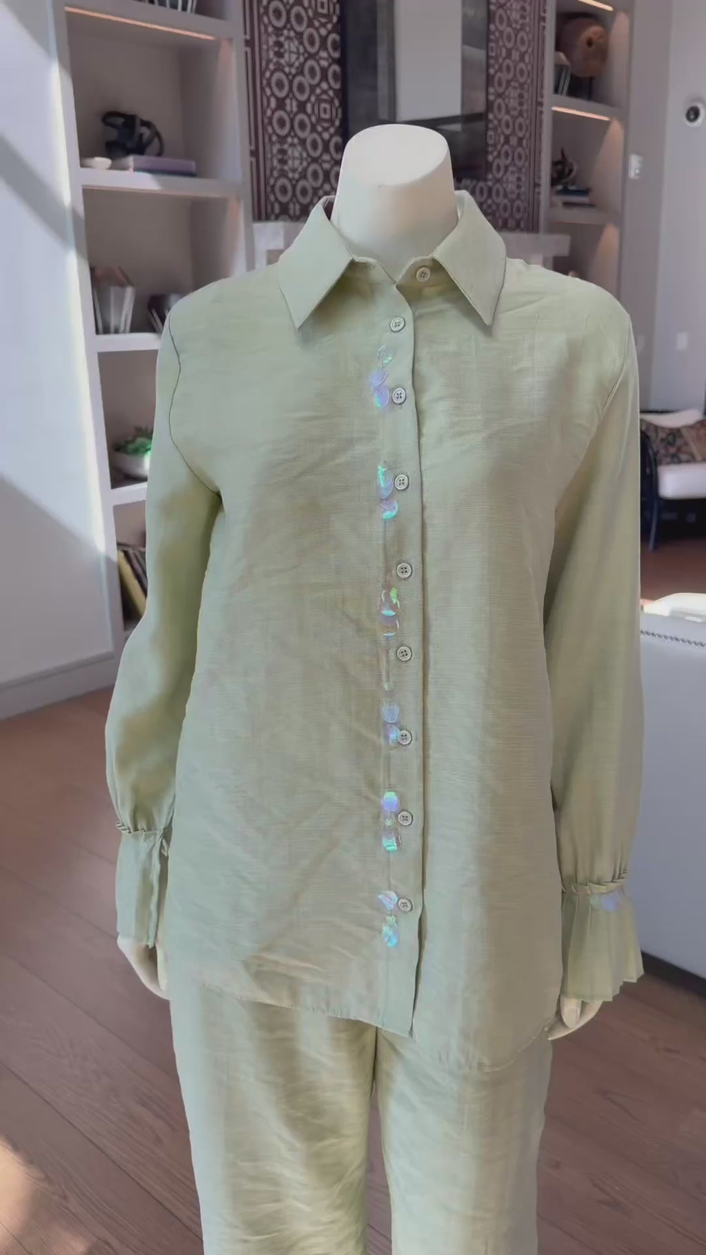 Sage Green Button-Up Two-Piece Set