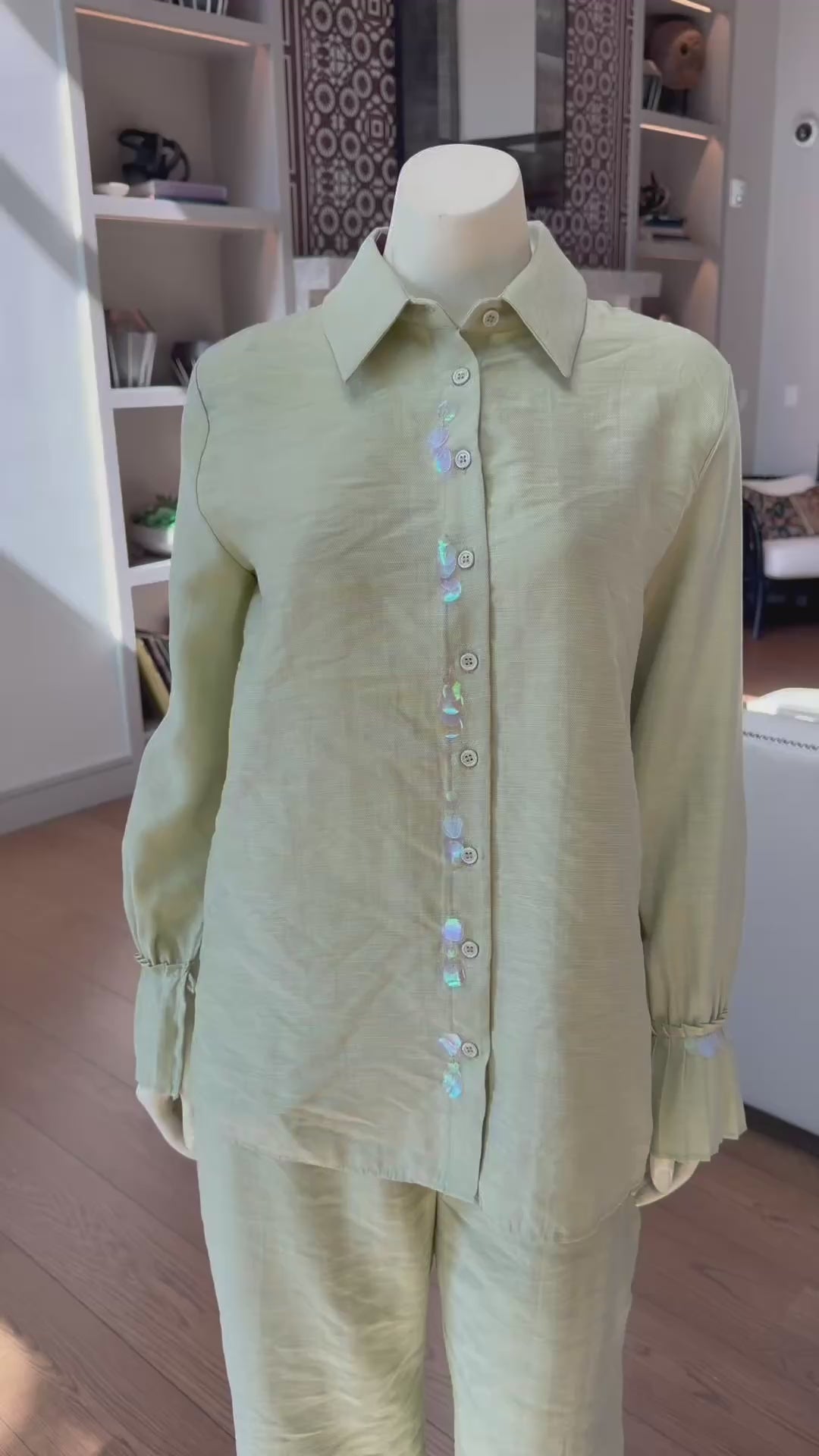 Sage Green Button-Up Two-Piece Set